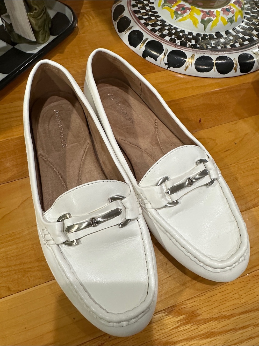 AEROSOLES White faux Leather Bit Loafers